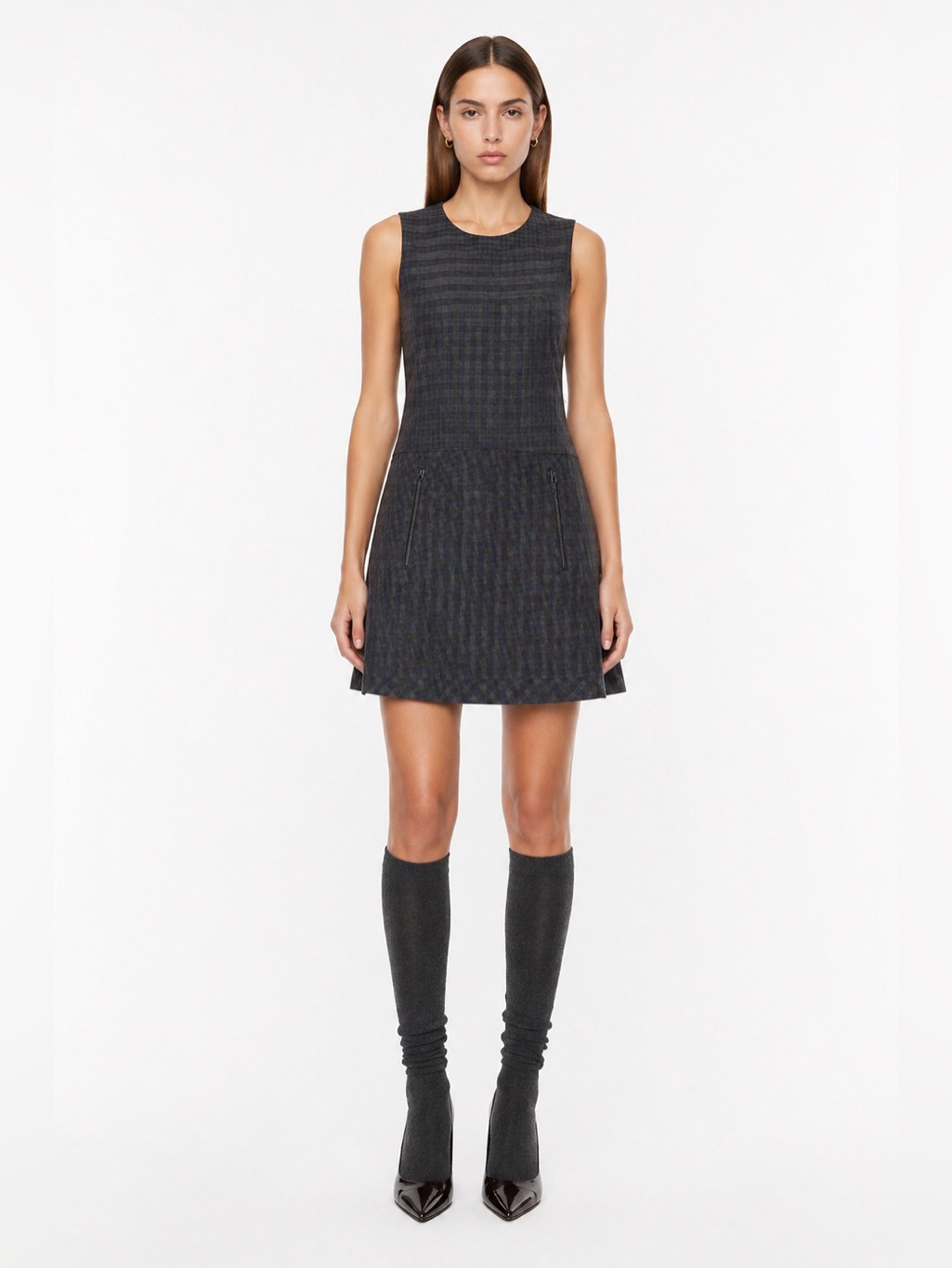 Aritzia Wilfred Plaid Mini Dress Sleeveless Tailored Zip Pocket